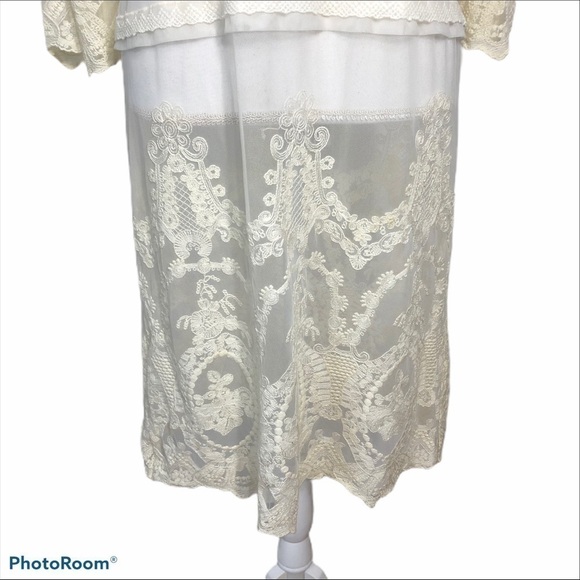 Zara Ivory Lace Long Sleeve Midi Dress Sz Medium - Picture 3 of 9